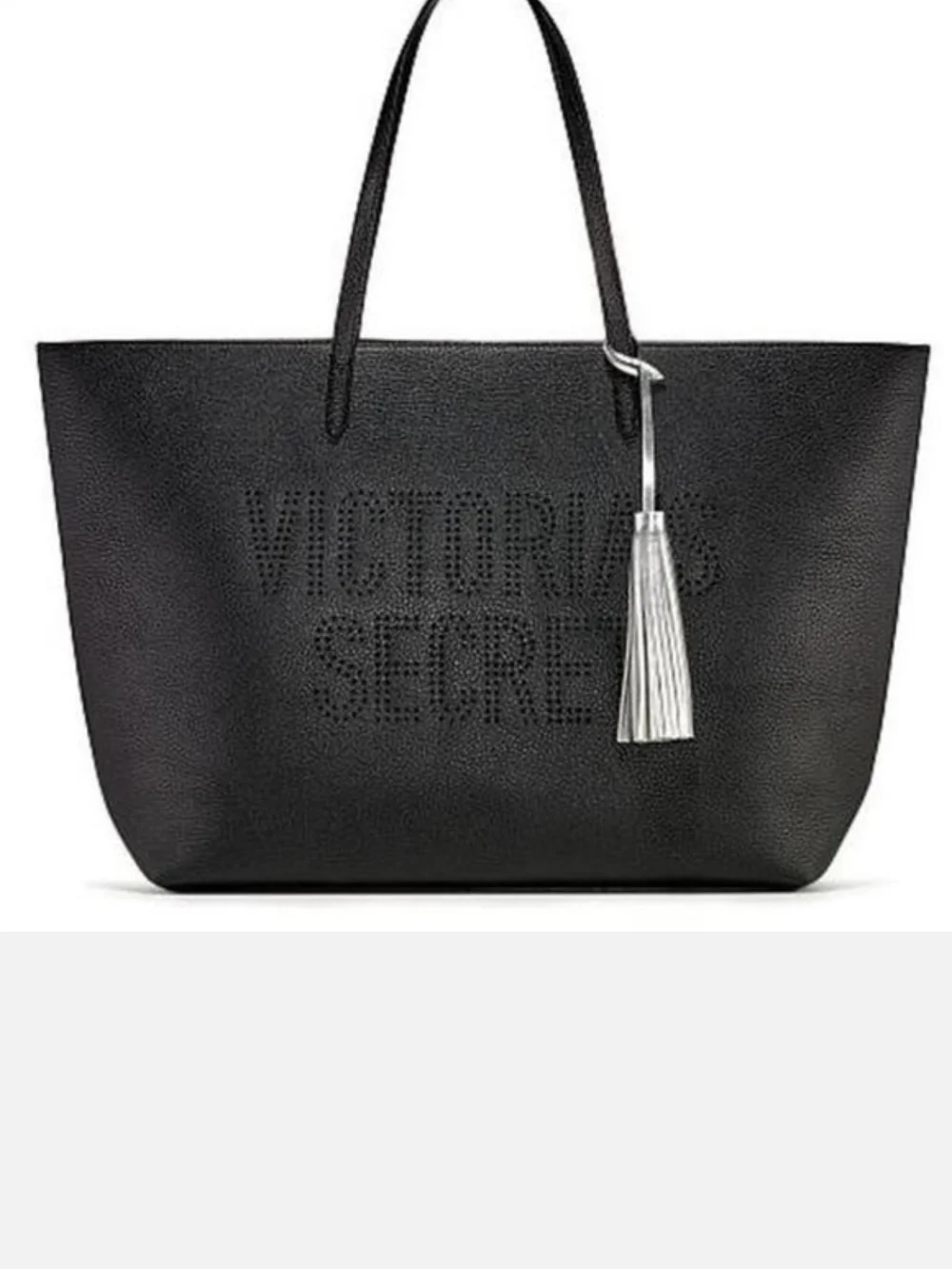 Victoria's Secret Black Perforated Logo Tote with Tassel